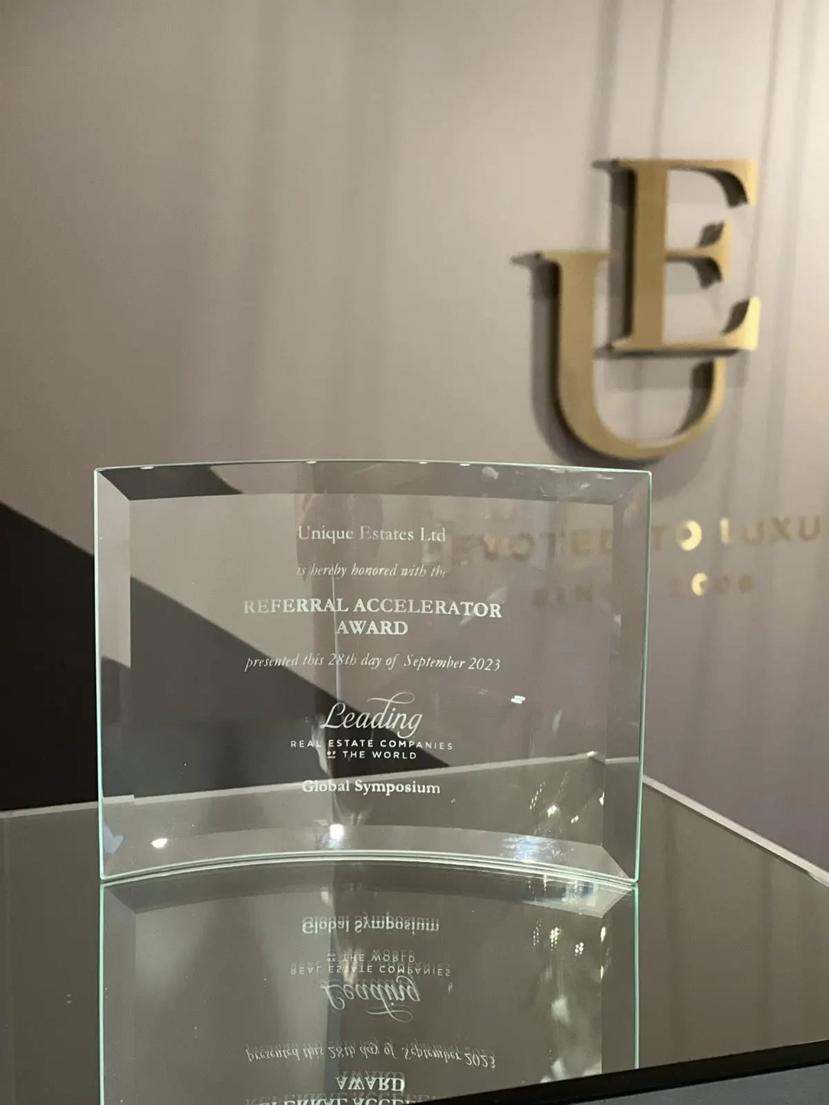 Unique Estates with the Referral Accelerator Award at the Leading Real Estate Companies of the World® Global Symposium in Dubai 2