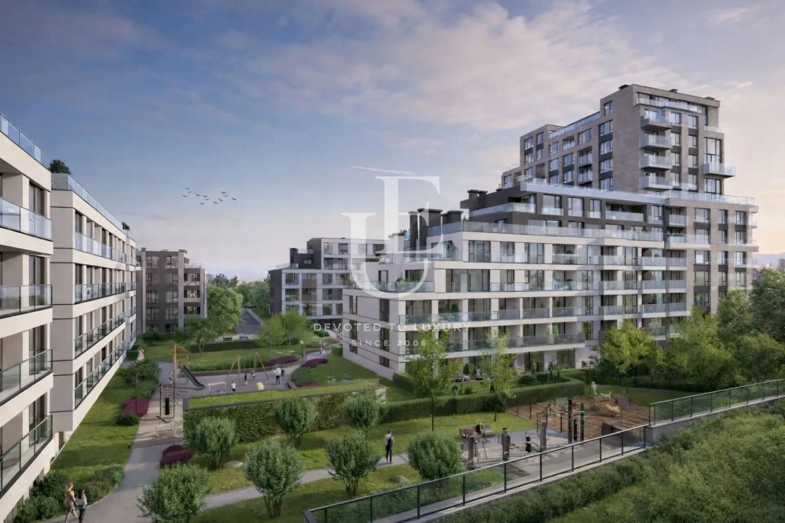 Two-bedroom apartment in a gated complex with park views