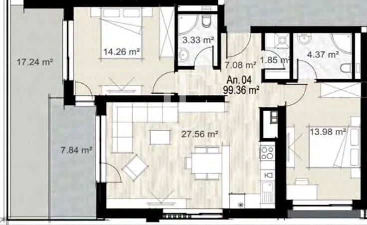 Bright Two-Bedroom Apartment with Act 16 in a Modern Residential Complex